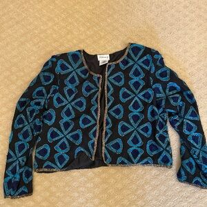 Stenay Black Blazer with Blue and Teal Patterns